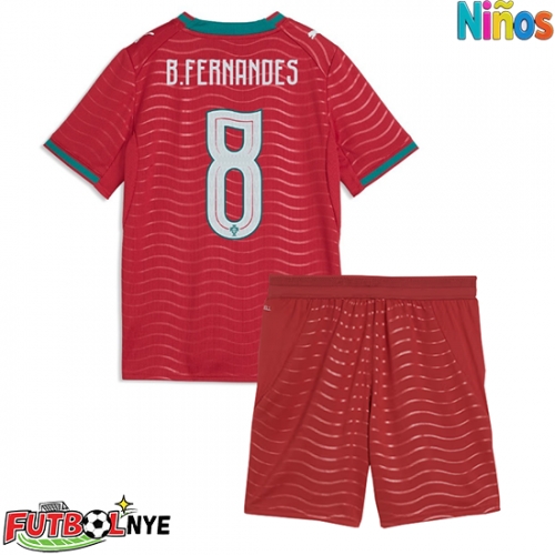 Camiseta Portugal Bruno Fernandes #8 Primera Equipación para niños Mundial 2026 manga corta (+ pantalones cortos)